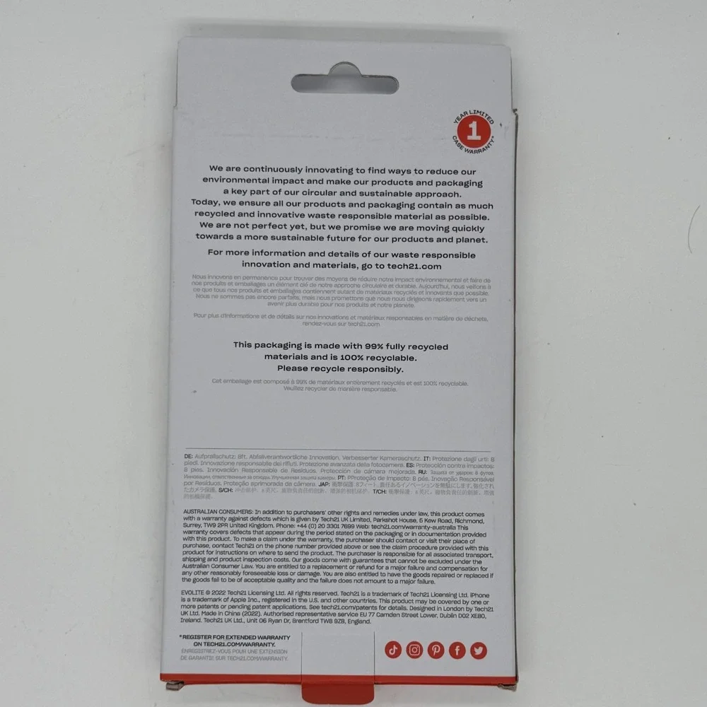 Tech21 Phone Case Clear 8' Drop Protection Lightweight For Apple iPhone 13 & 14